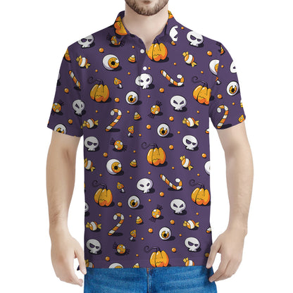 Halloween Eyeball Pattern Print Men's Polo Shirt