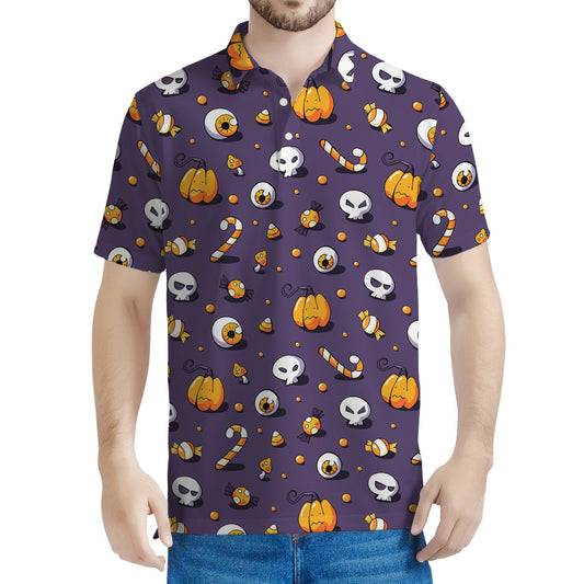 Halloween Eyeball Pattern Print Men's Polo Shirt