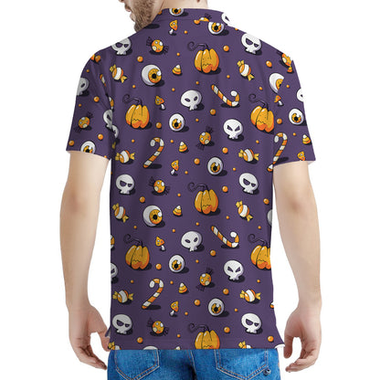 Halloween Eyeball Pattern Print Men's Polo Shirt