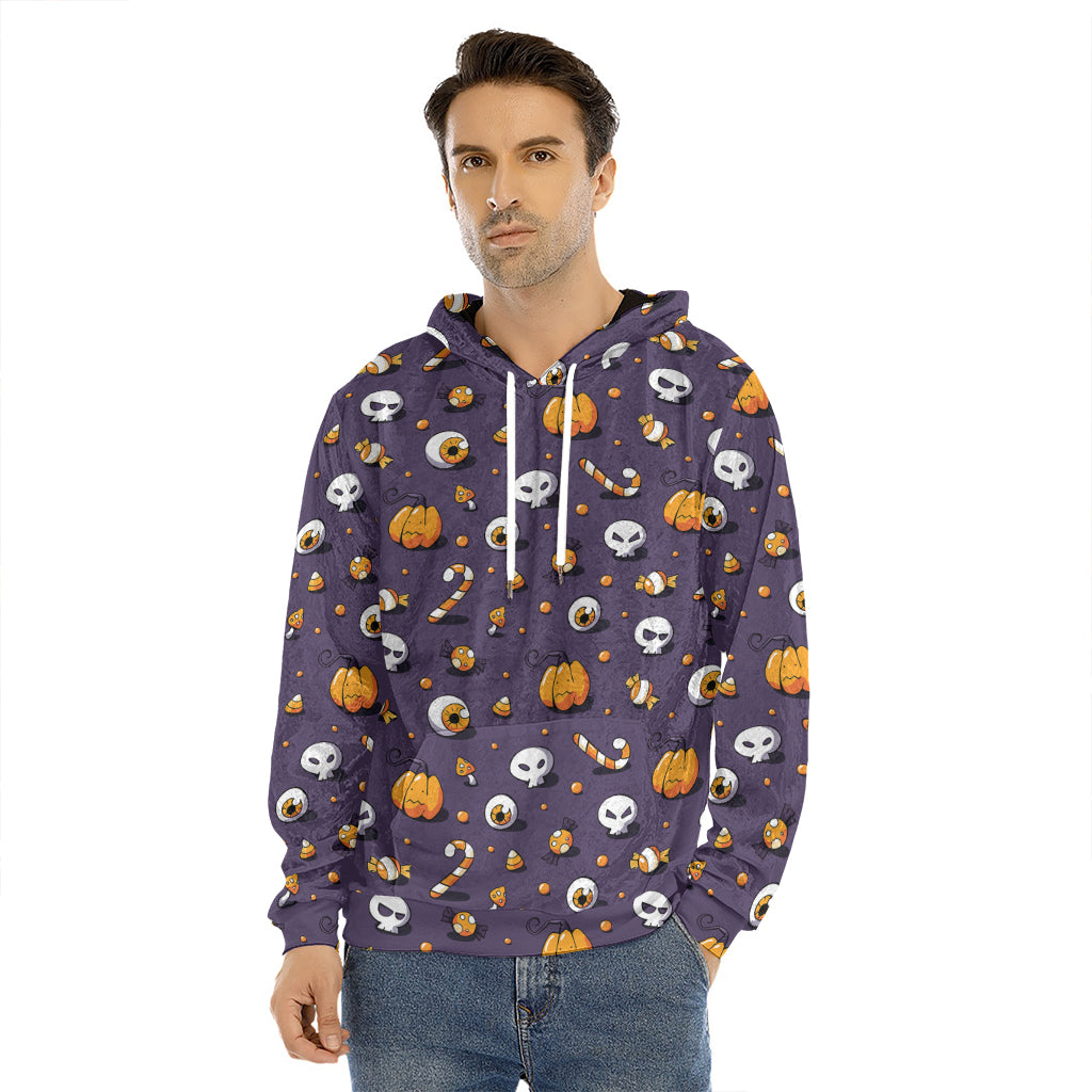Halloween Eyeball Pattern Print Men's Velvet Pullover Hoodie