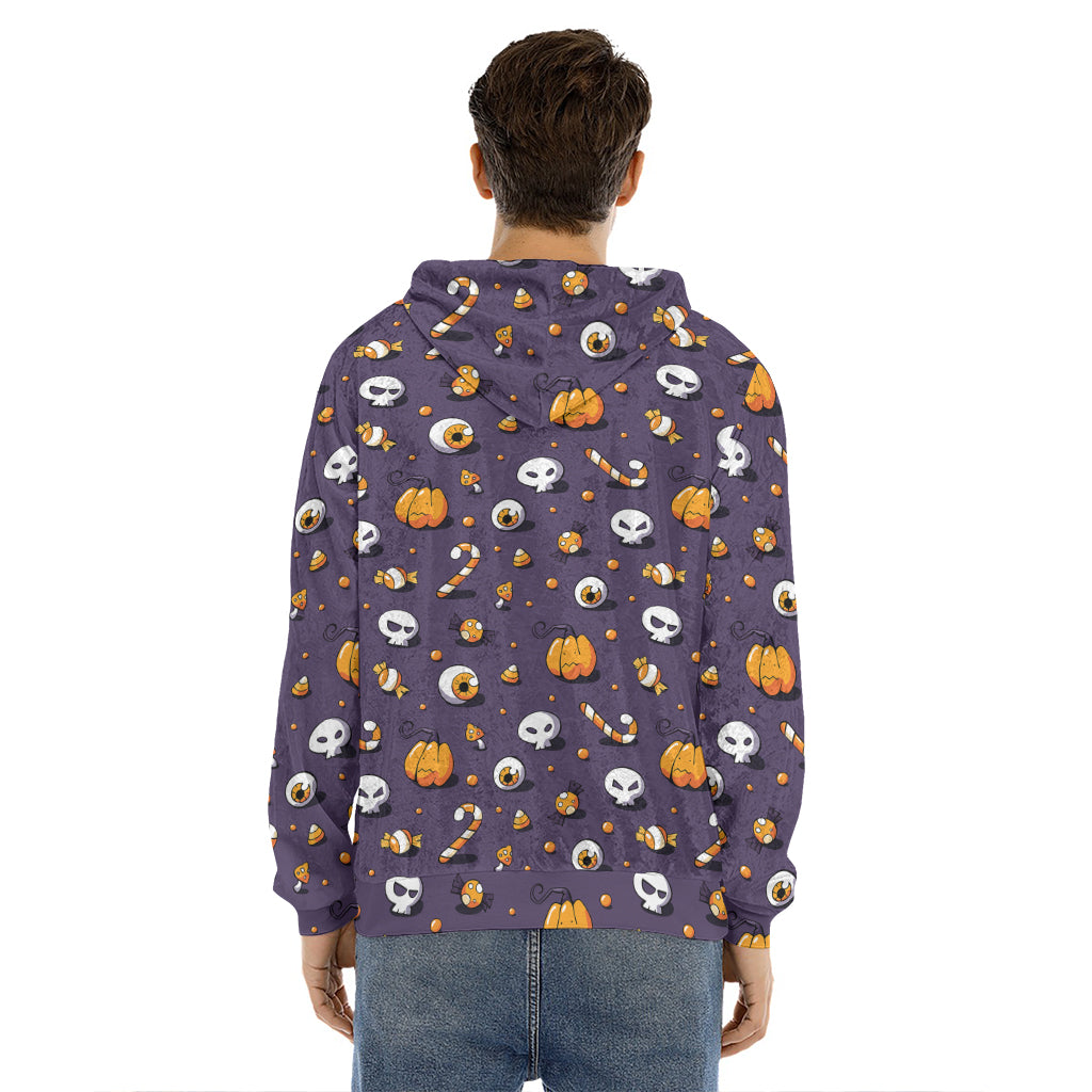 Halloween Eyeball Pattern Print Men's Velvet Pullover Hoodie