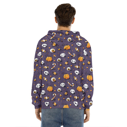 Halloween Eyeball Pattern Print Men's Velvet Pullover Hoodie