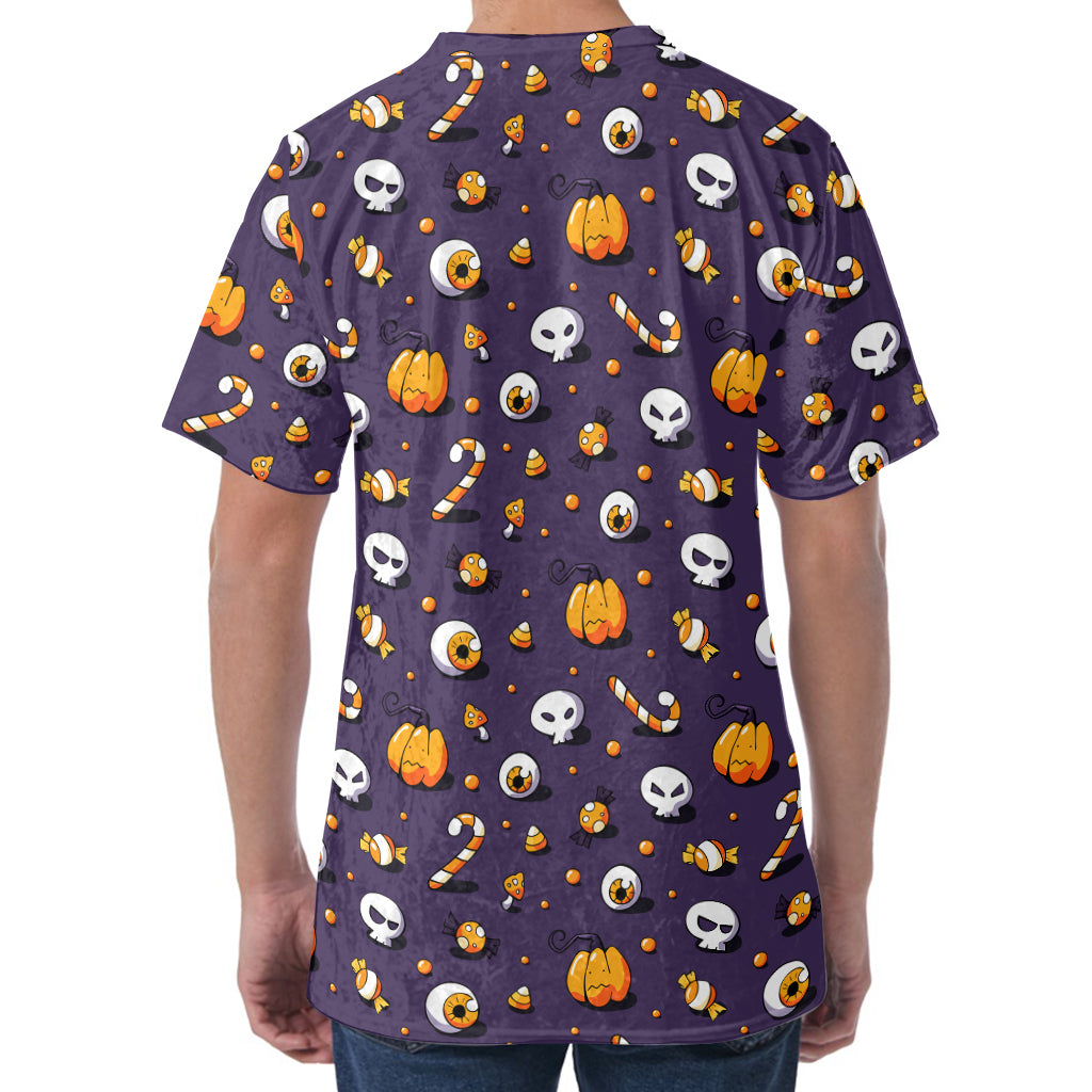 Halloween Eyeball Pattern Print Men's Velvet T-Shirt