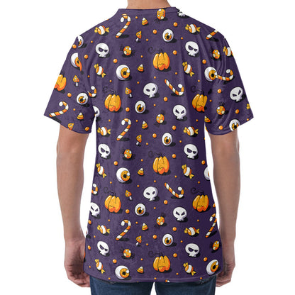 Halloween Eyeball Pattern Print Men's Velvet T-Shirt