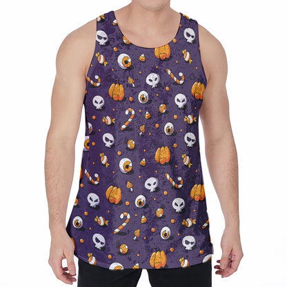 Halloween Eyeball Pattern Print Men's Velvet Tank Top