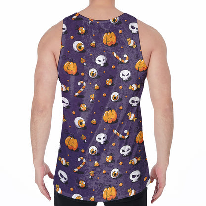 Halloween Eyeball Pattern Print Men's Velvet Tank Top