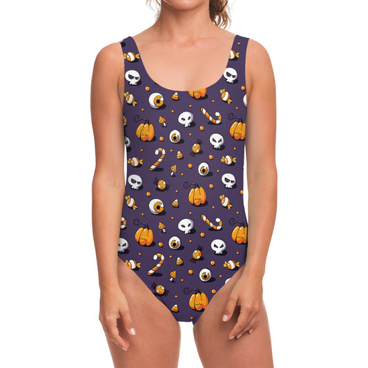 Halloween Eyeball Pattern Print One Piece Swimsuit