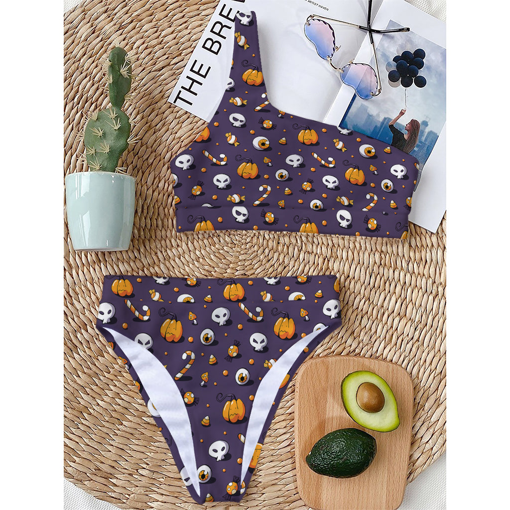 Halloween Eyeball Pattern Print One Shoulder Bikini Top