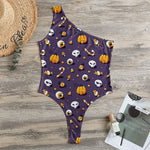 Halloween Eyeball Pattern Print One Shoulder Bodysuit