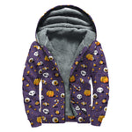 Halloween Eyeball Pattern Print Sherpa Lined Zip Up Hoodie