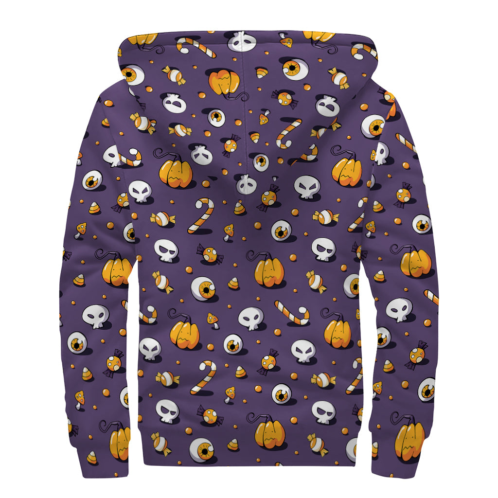 Halloween Eyeball Pattern Print Sherpa Lined Zip Up Hoodie