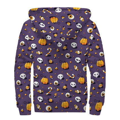 Halloween Eyeball Pattern Print Sherpa Lined Zip Up Hoodie