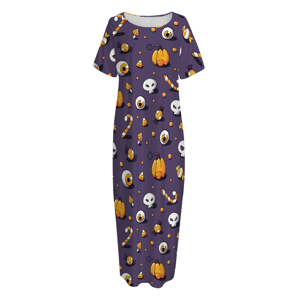 Halloween Eyeball Pattern Print Short Sleeve Long Nightdress