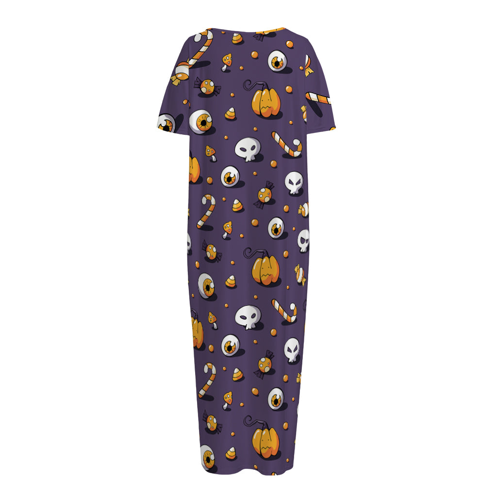 Halloween Eyeball Pattern Print Short Sleeve Long Nightdress