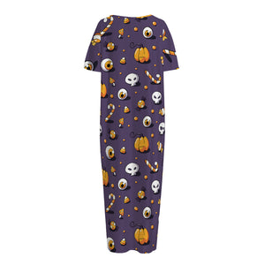 Halloween Eyeball Pattern Print Short Sleeve Long Nightdress