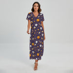 Halloween Eyeball Pattern Print Short Sleeve Maxi Dress