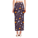 Halloween Eyeball Pattern Print Side Slit Maxi Skirt