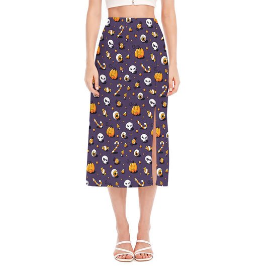 Halloween Eyeball Pattern Print Side Slit Midi Skirt