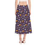 Halloween Eyeball Pattern Print Side Slit Midi Skirt