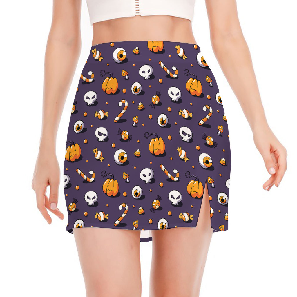 Halloween Eyeball Pattern Print Side Slit Mini Skirt