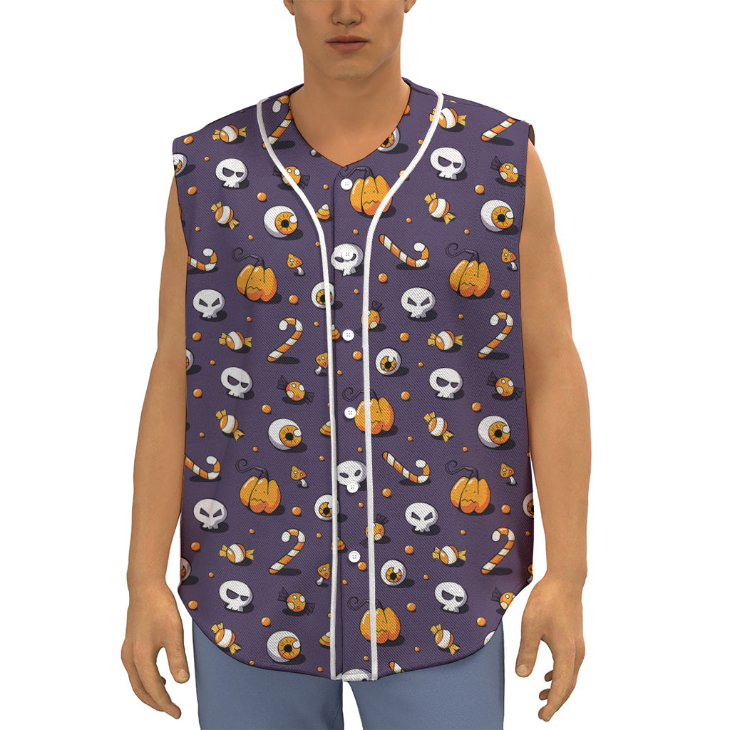 Halloween Eyeball Pattern Print Sleeveless Baseball Jersey