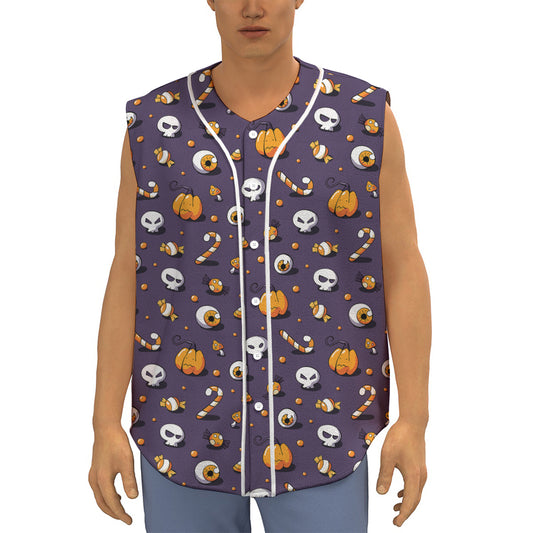 Halloween Eyeball Pattern Print Sleeveless Baseball Jersey