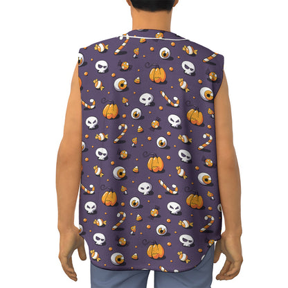 Halloween Eyeball Pattern Print Sleeveless Baseball Jersey