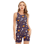 Halloween Eyeball Pattern Print Sleeveless One Piece Swimsuit