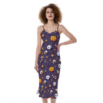 Halloween Eyeball Pattern Print Slim Fit Midi Cami Dress
