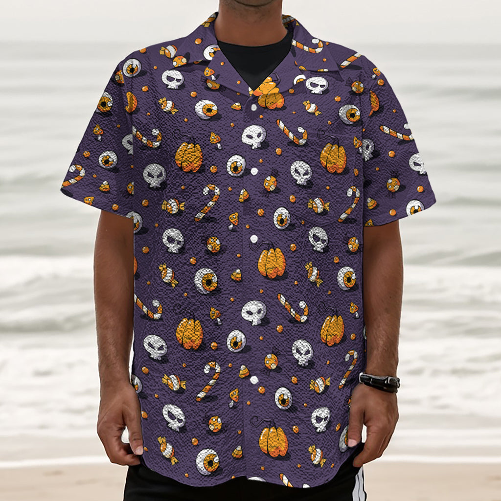 Halloween Eyeball Pattern Print Textured Short Sleeve Shirt