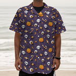 Halloween Eyeball Pattern Print Textured Short Sleeve Shirt