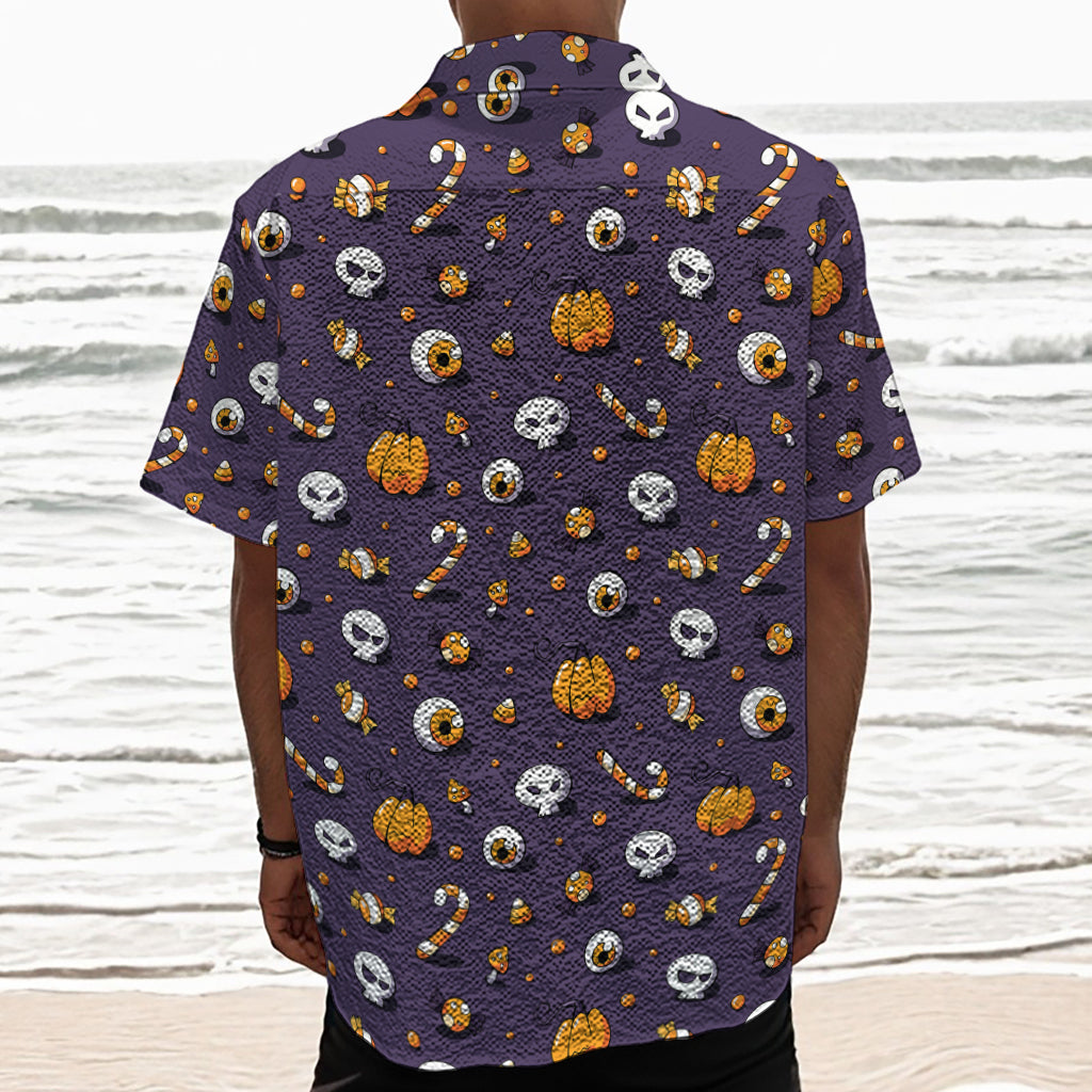 Halloween Eyeball Pattern Print Textured Short Sleeve Shirt
