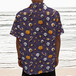 Halloween Eyeball Pattern Print Textured Short Sleeve Shirt