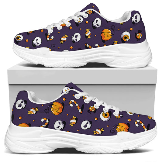 Halloween Eyeball Pattern Print White Chunky Shoes