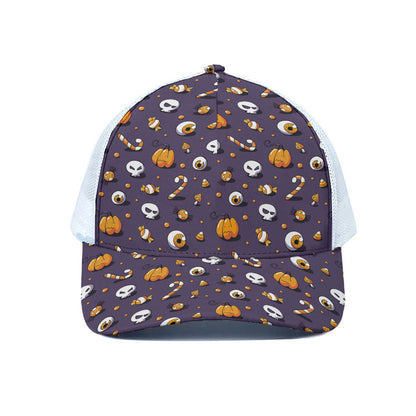 Halloween Eyeball Pattern Print White Mesh Trucker Cap