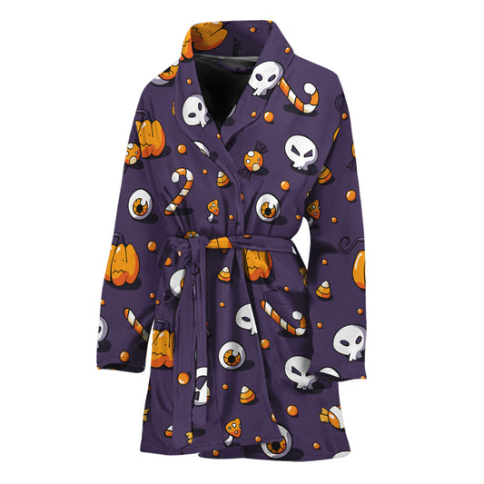 Halloween Eyeball Pattern Print Women's Bathrobe