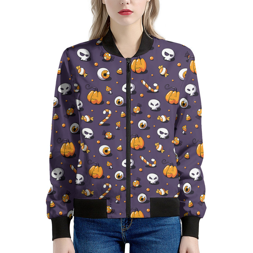 Halloween Eyeball Pattern Print Women's Bomber Jacket