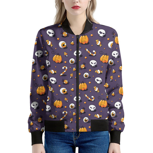 Halloween Eyeball Pattern Print Women's Bomber Jacket