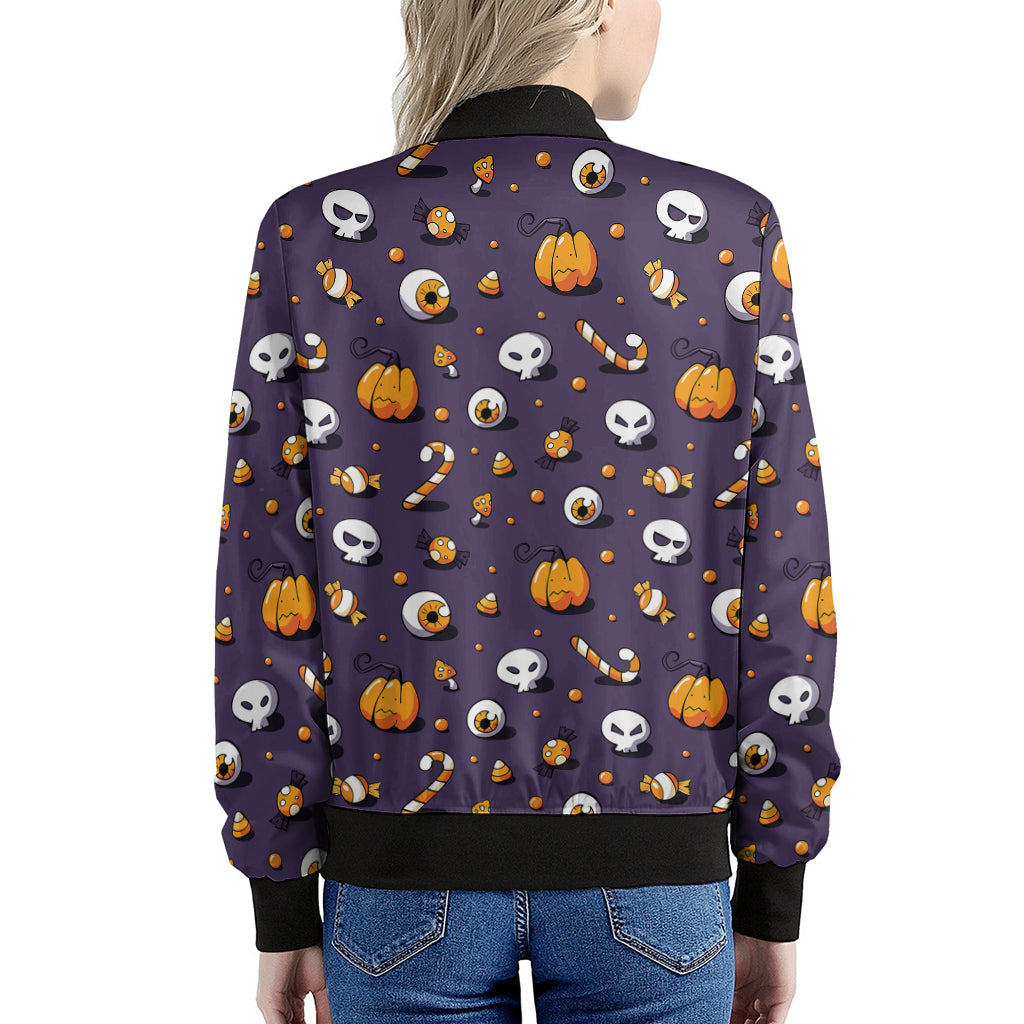 Halloween Eyeball Pattern Print Women's Bomber Jacket