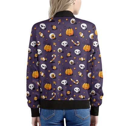 Halloween Eyeball Pattern Print Women's Bomber Jacket