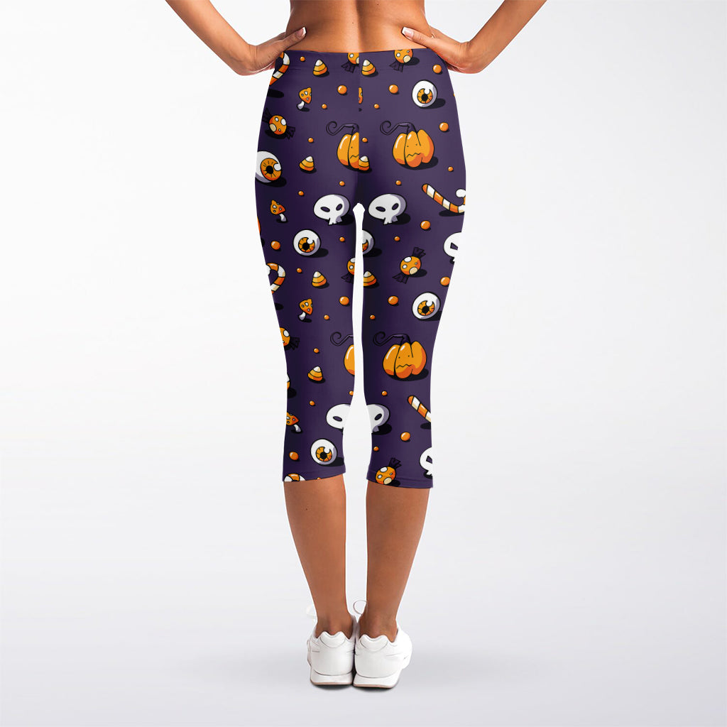 Halloween Eyeball Pattern Print Women's Capri Leggings