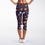 Halloween Eyeball Pattern Print Women's Capri Leggings