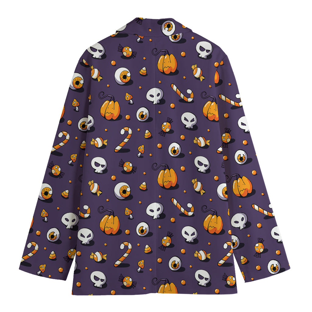 Halloween Eyeball Pattern Print Women's Cotton Blazer