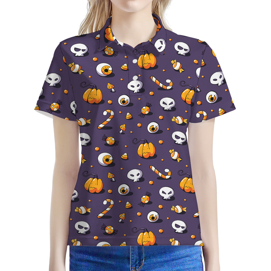 Halloween Eyeball Pattern Print Women's Polo Shirt