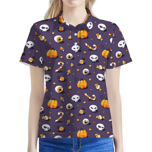 Halloween Eyeball Pattern Print Women's Polo Shirt
