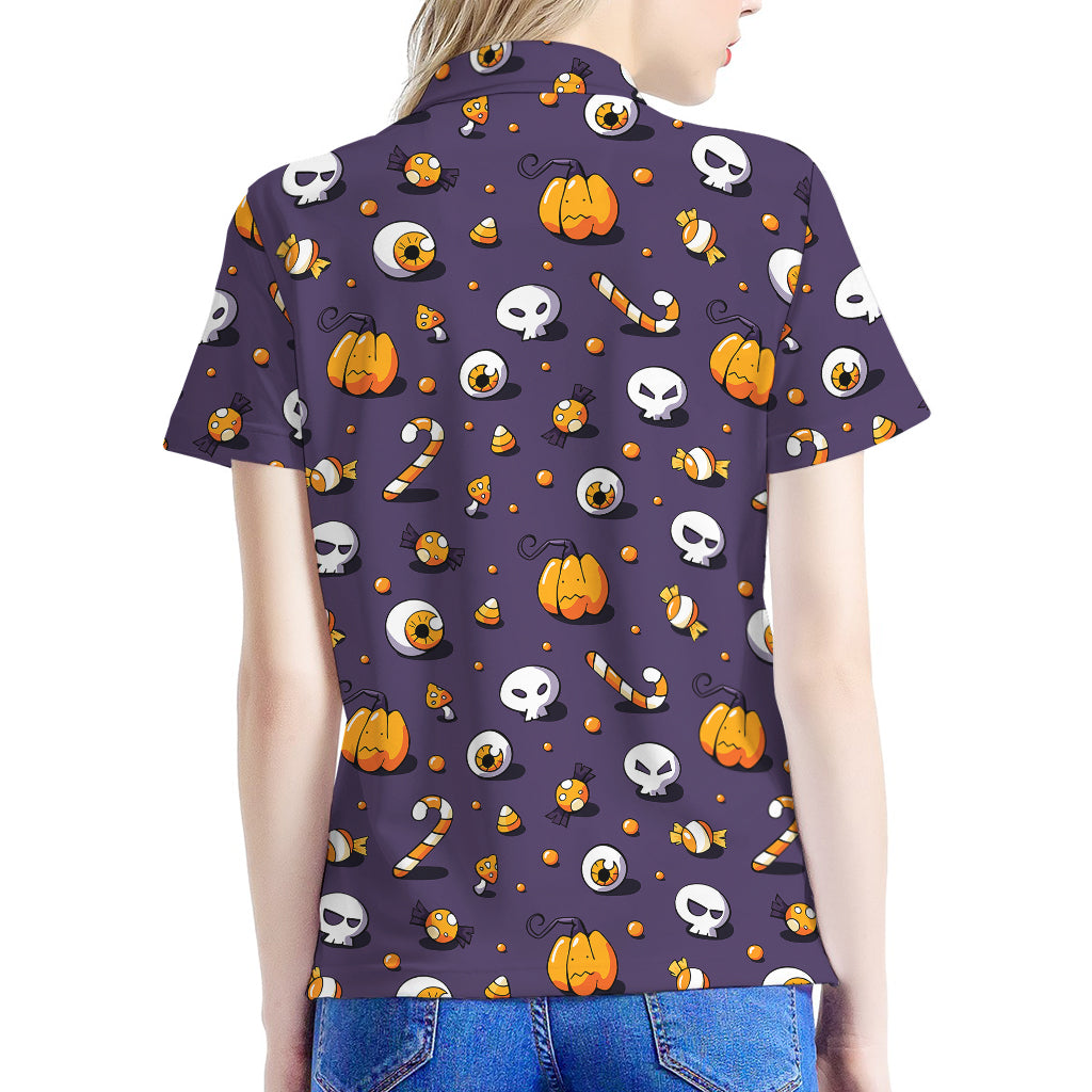 Halloween Eyeball Pattern Print Women's Polo Shirt