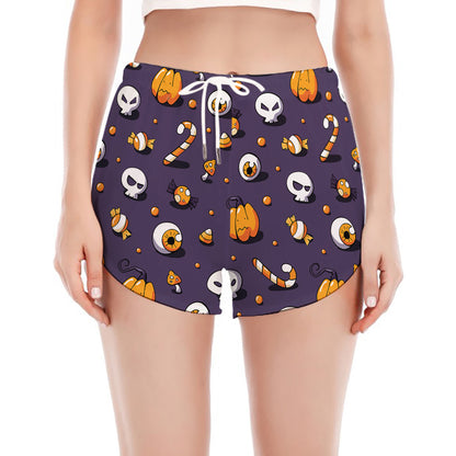 Halloween Eyeball Pattern Print Women's Split Running Shorts