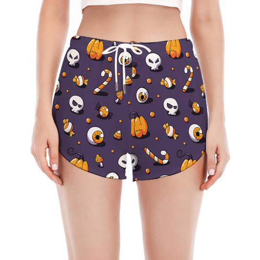 Halloween Eyeball Pattern Print Women's Split Running Shorts