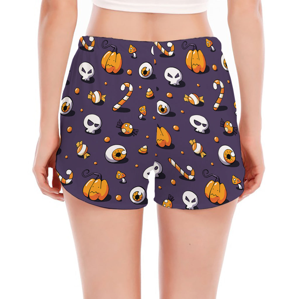 Halloween Eyeball Pattern Print Women's Split Running Shorts