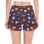 Halloween Eyeball Pattern Print Women's Split Running Shorts